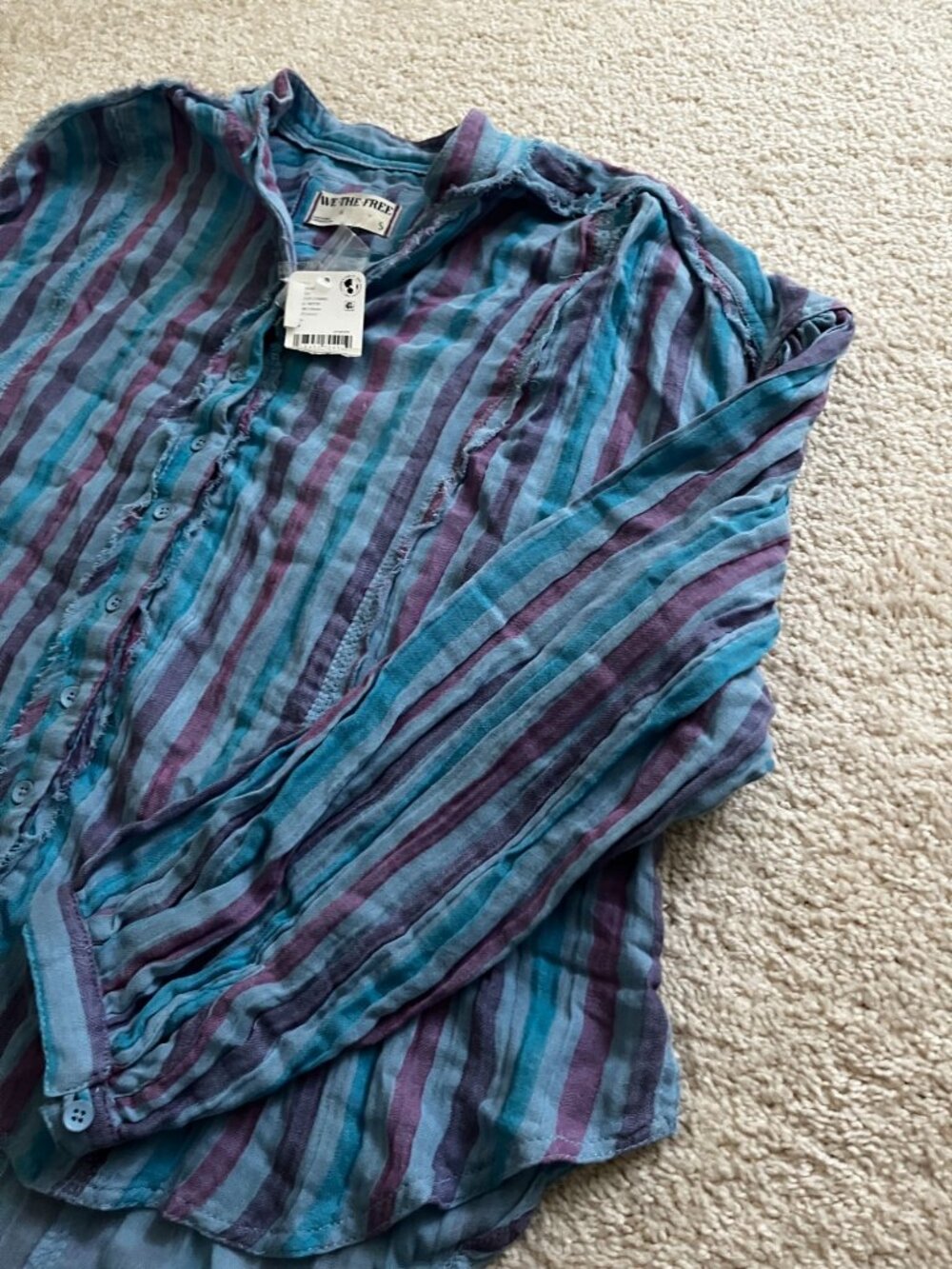 NWT Free People We the Free Valley Double Cloth Striped Shirt Blue Combo SMALL - Picture 5 of 9